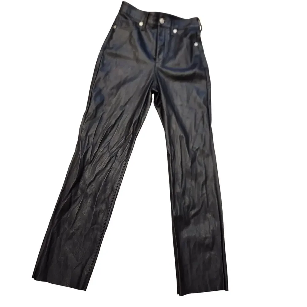 EUC Express Black Faux Leather Modern Straight Super High Rise Sz Xs‎